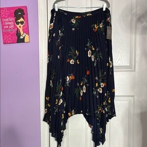 Navy Pleated Midi Shark-Bite Skirt